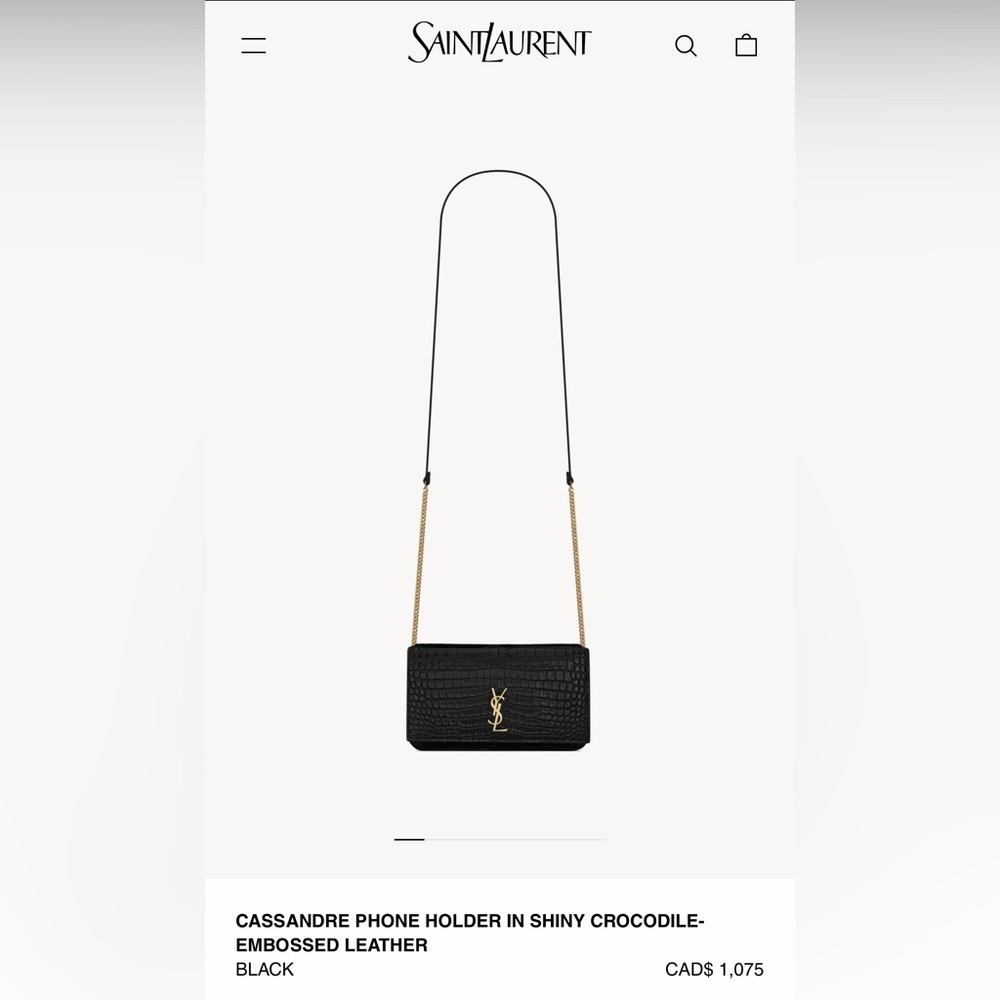 Brand New Yves Saint Laurent Cassandre Black Croc-Pattern Crossbody Bag
